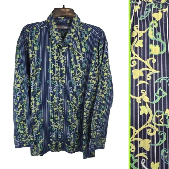 {John Henry} Men's Blue Striped Ivy Print Button-Down Shirt - Size XL - Picture 1 of 13